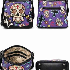 Cowgirl Trendy Sugar Skull Crossbody Purse Western Gothic Skull Bag